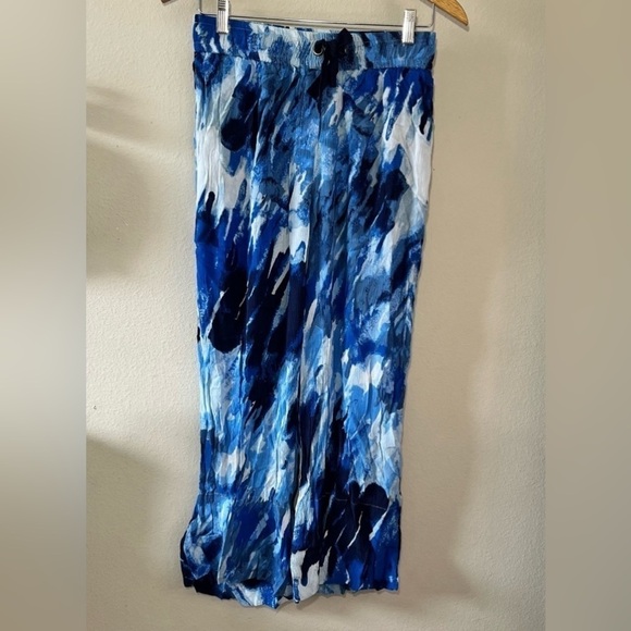 Roaman’s Linen Wide-Leg Crop Pants blue Size 12W - Picture 1 of 15
